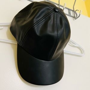 COMMUNITY Black Faux Leather Baseball Cap